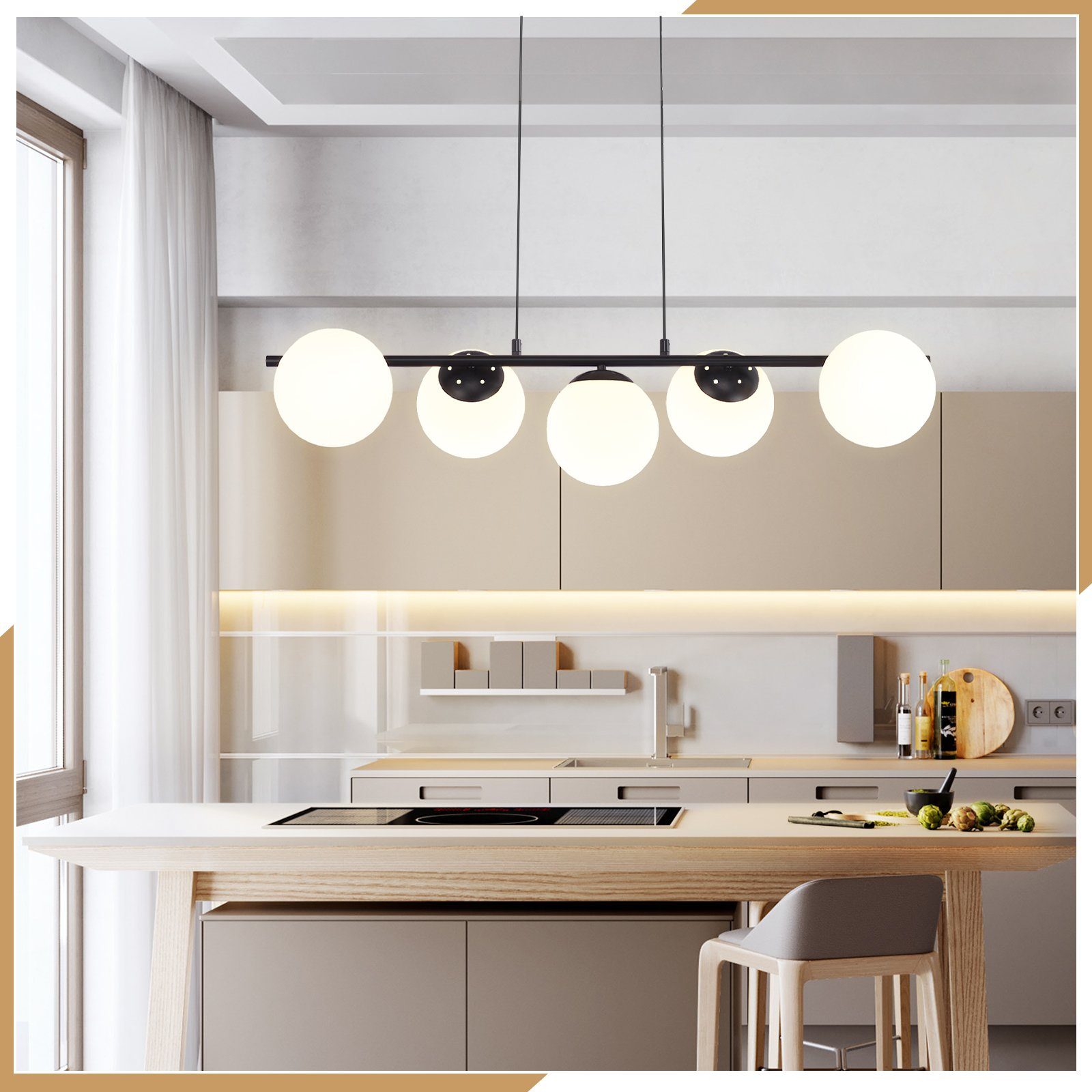 NETTLIFE Lampa wisząca czarna E27 Szklana lampa wisząca 5-płomieniowa Nowoczesna lampa do jadalni 150CM - 9