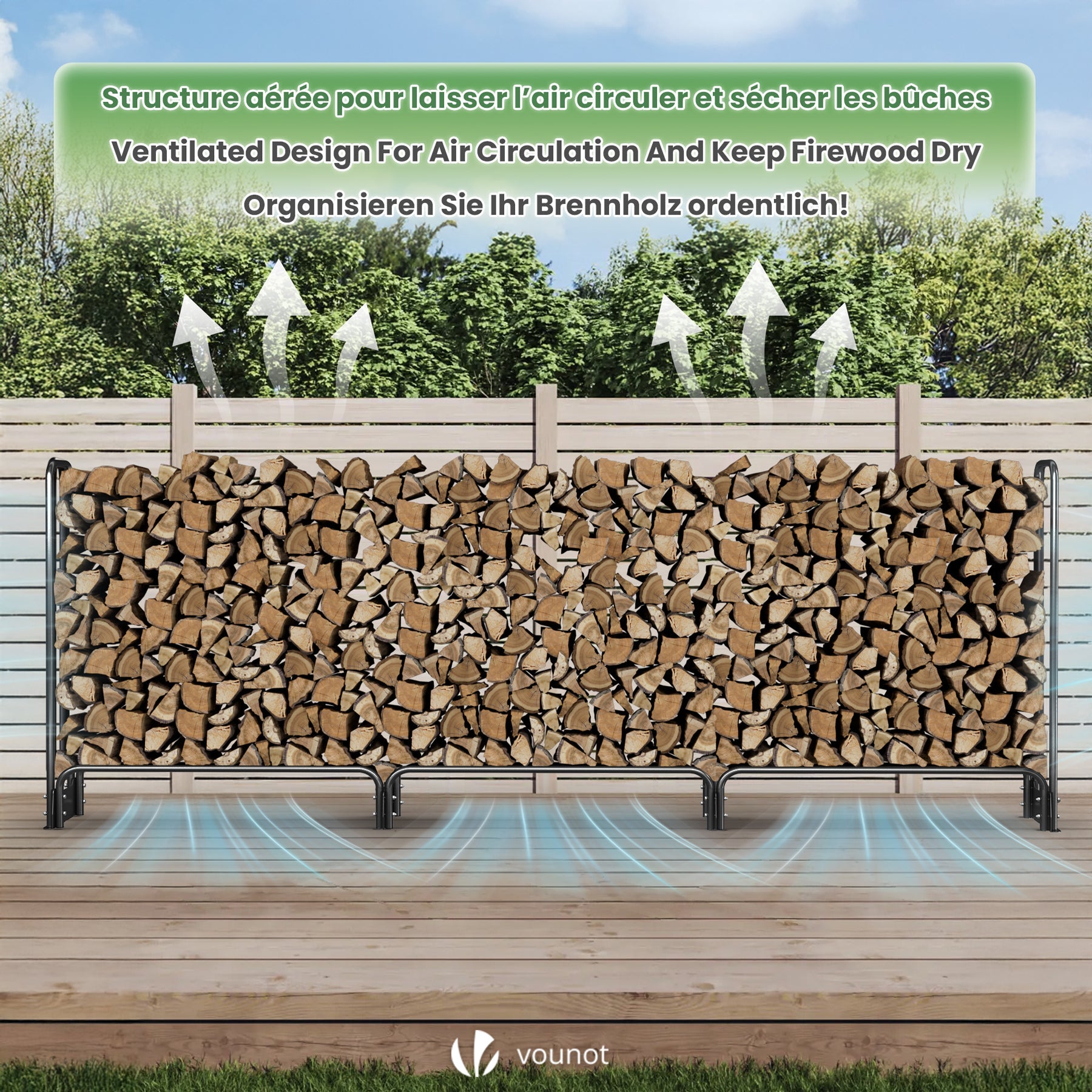 Abri range-bûches 3m avec housse noire - Serre bûche en métal - Support bois de chauffage pour cheminée et extérieur - VOUNOT® - 7