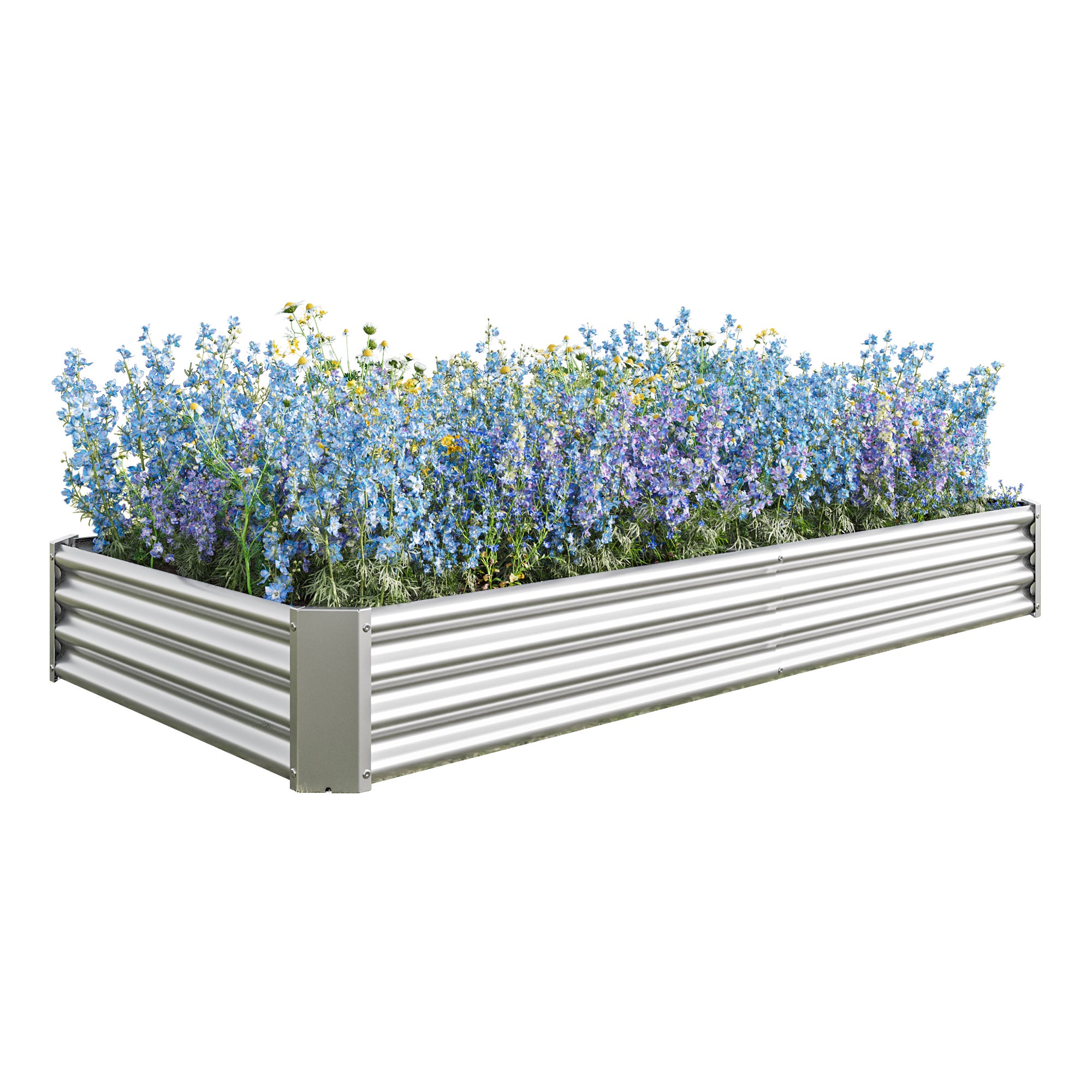 Bac de plantation fabriqué en tôle d'acier robuste conception stable, antirouille et durable, base non incluse, 232x113.5x30 cm, métal, argent - 8