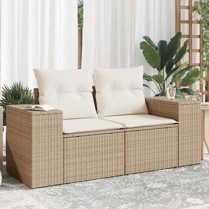 Sofa ogrodowa z poduszkami, 2-osobowa, beżowa, polirattan vidaXL