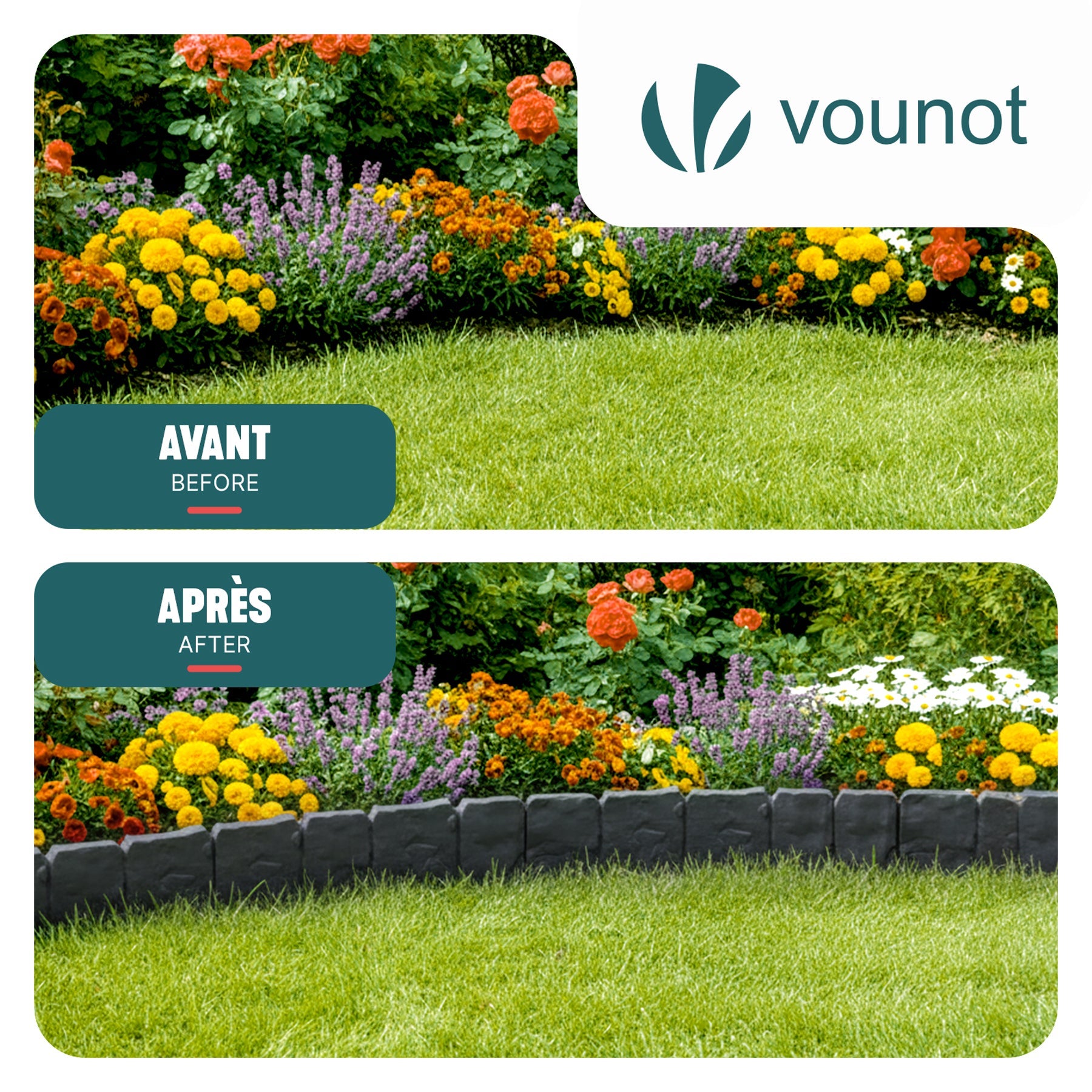 Bordure de jardin imitation pierre 2.5m gris - hauteur 23cm - clôture gazon décorative en PP - lot de 10 - VOUNOT® - 7