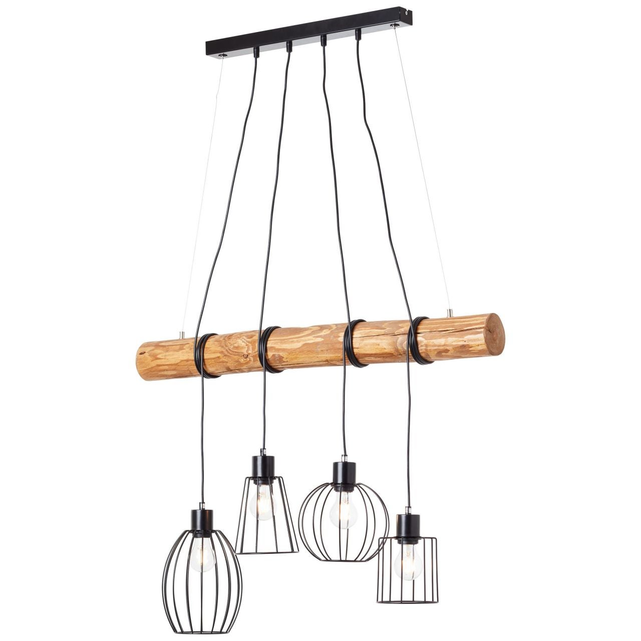 Lampa BRILLIANT, zawieszenie Keyla 4 płomienie czarny / kolor drewna, 4x A60, E27, 25W, drewno ze zrównoważonej gospodarki leśnej (FSC) - 4