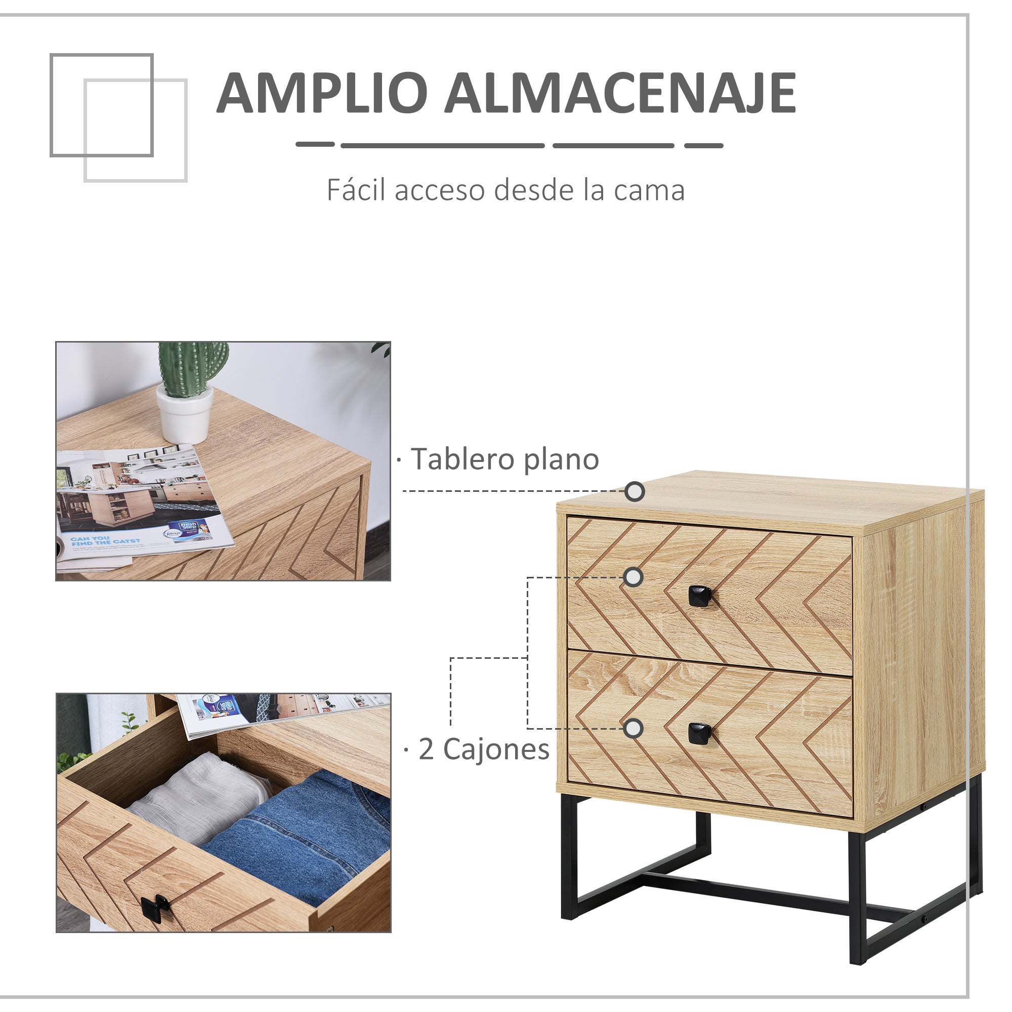 Mesita de noche Homcom madera natural 48x39,5x60 cm - 5