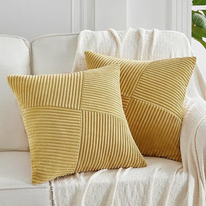 2szt Sofa poszewka na poduszkę, poszewka na poduszkę 45x45cm, miękki sztruks, dekoracyjna poszewka na poduszkę w paski, cytrynowy żółty