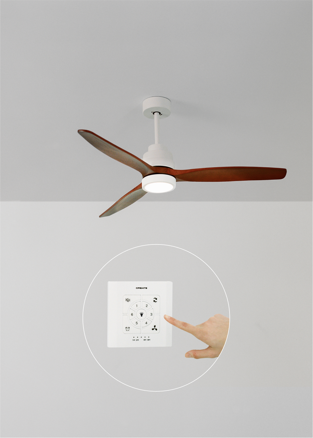 WINDSTYLANCE DC - Ventilateur de Plafond 40W Silencieux Ø132 cm - Avec lumière et contrôleur mural + télécommande - 4