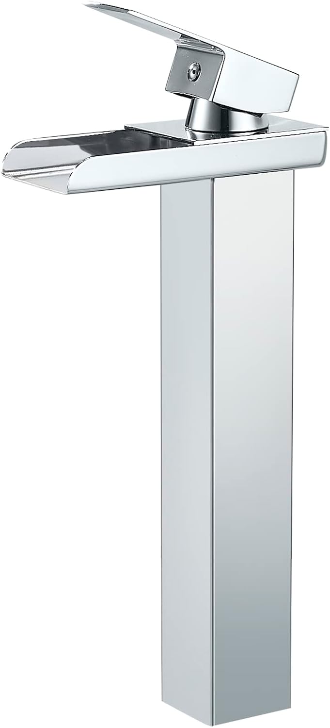 Chromowana bateria łazienkowa typu wodospad, wysoka bateria umywalkowa typu wodospad,z wężem doprowadzającym wodę o długości 80 cm