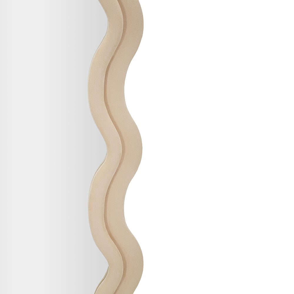 Specchio da parete o da terra design ondulato in velluto 60x160cm Emily - Crema - 5