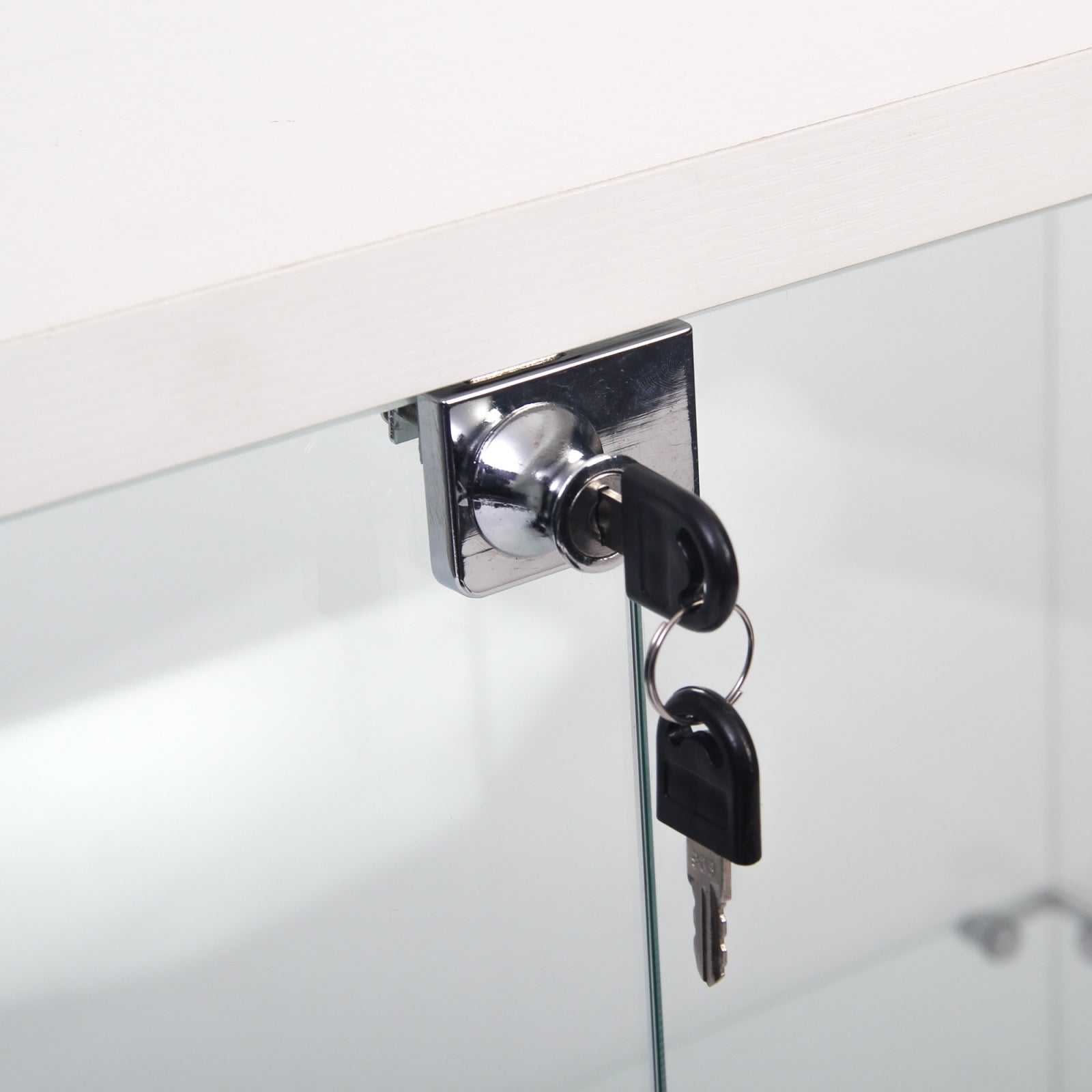 Vitrina de exposición de vidrio - Mueble de almacenamiento con 4 estantes y 2 puertas - 164,3 x 80,5 x 36,3 cm - Salón, despacho - Blanco - 9