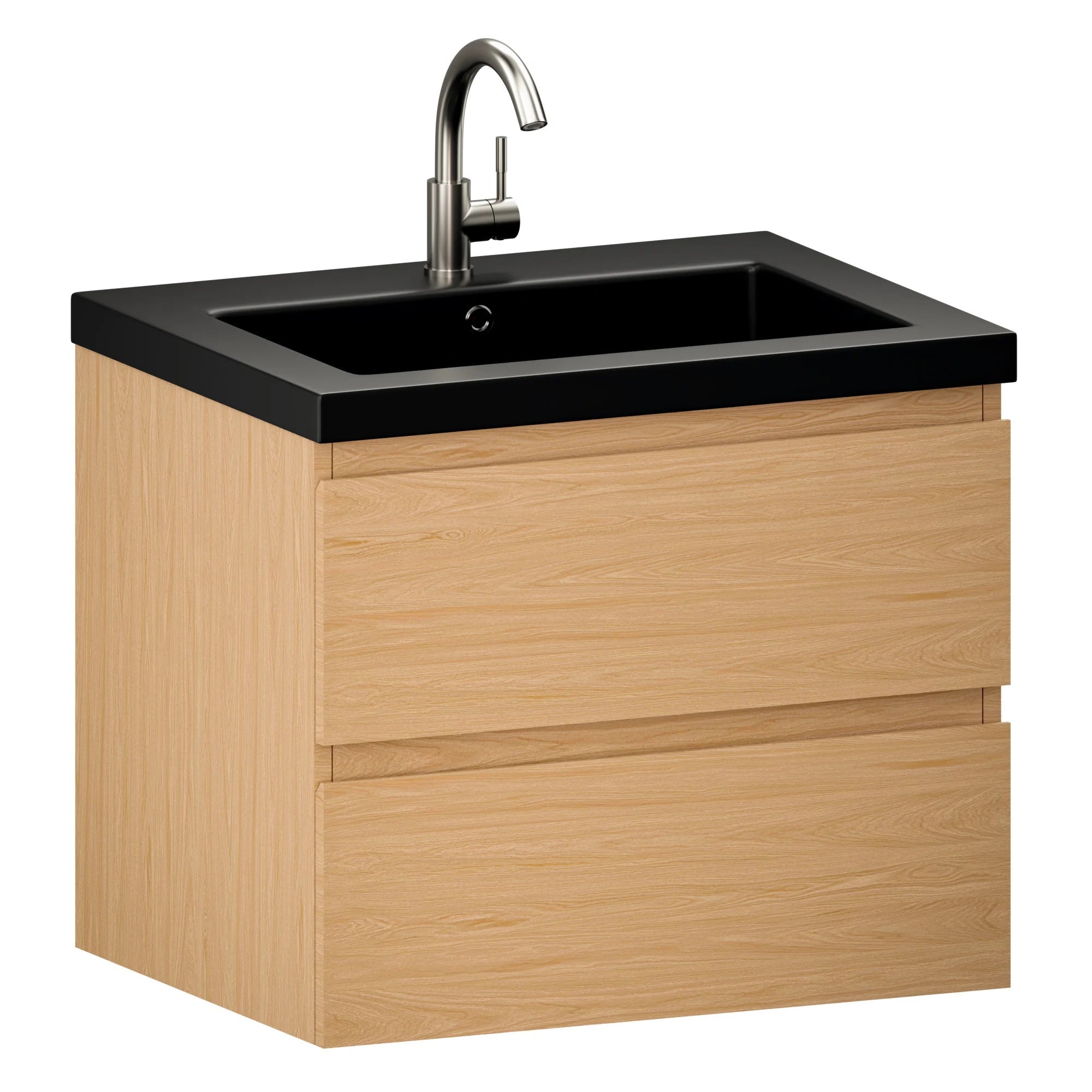 Mirlux Meuble vasque Karo - 60 cm - Chêne clair - Vasque noire - 3