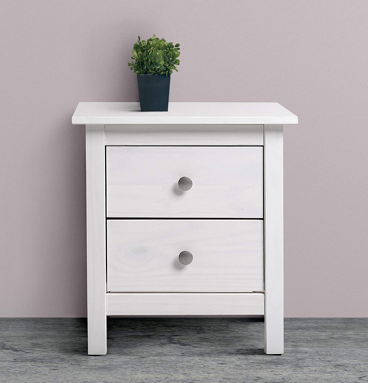 Table Chevet 2 tiroirs Betty Blanc, Fabriqué en Bois de pin Massif - 5