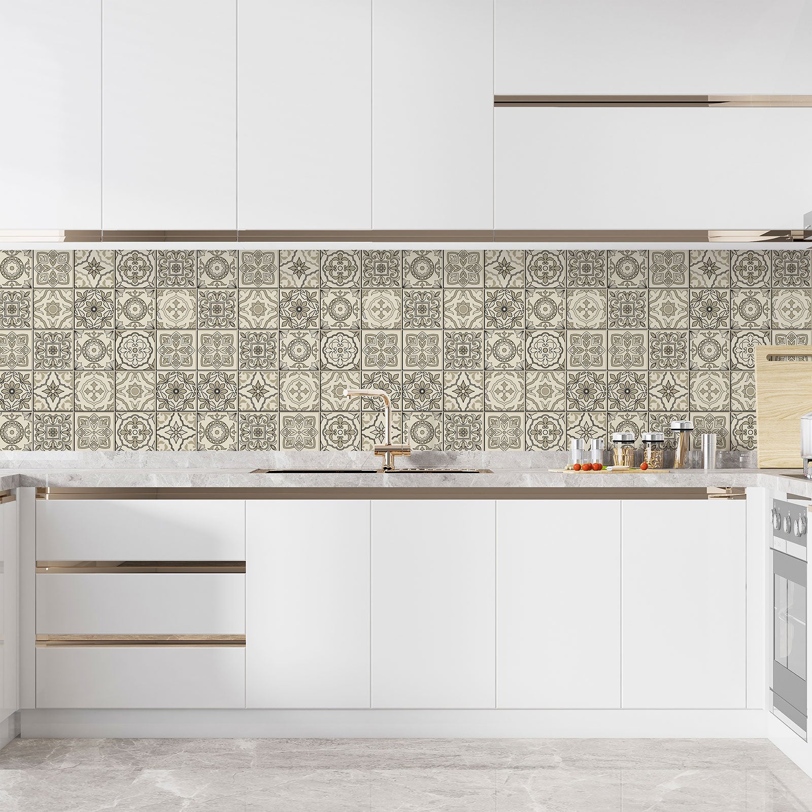 Crédence adhésive sticker décoratif pour cuisine - Effet carreaux de ciment - Adhésif MAT - 60x60 cm - 3