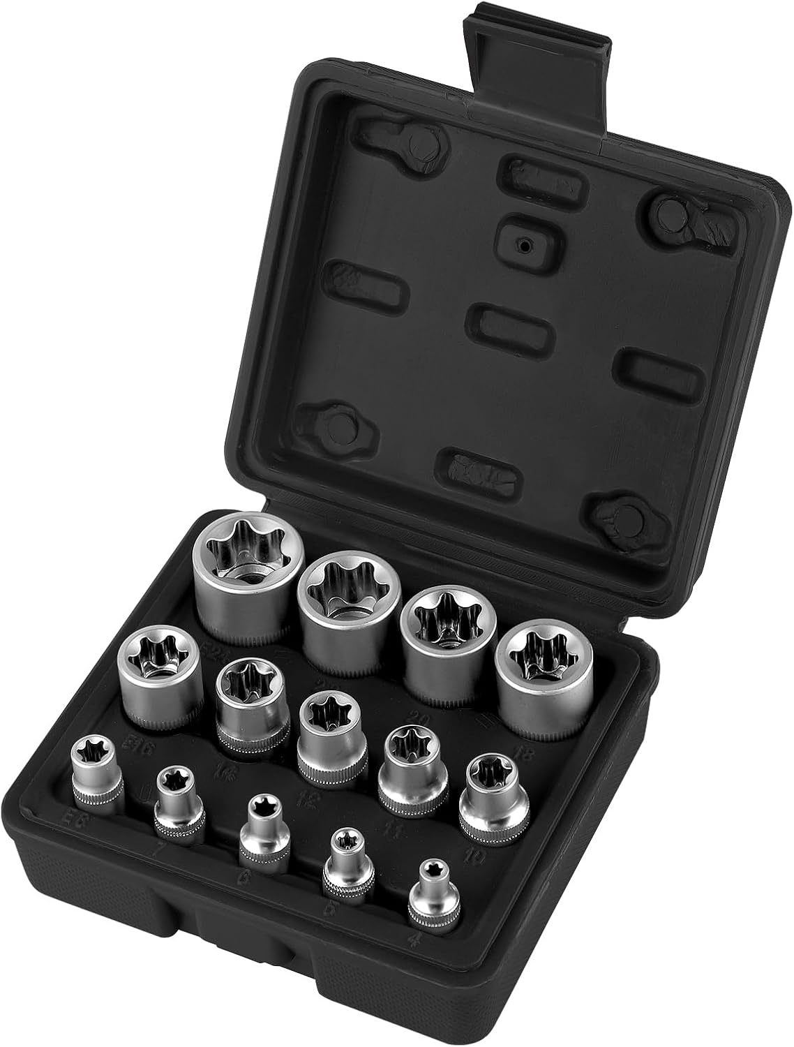 Zestaw nasadek Torx żeńskich 1/4" 3/8" 1/2", nasadki profilowe E Torx E4, E5, E6, E7, E8, E10, E11, E12, E14, E16, E18, E20, E22, E24