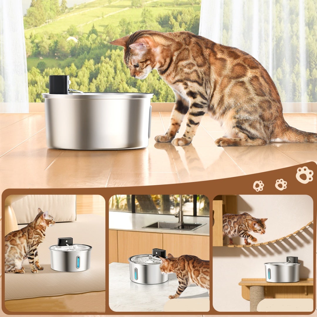 Fontaine a Eau Chat sans Fil 3,2L avec Detecteur Mouvement, Batterie 4200mAh,INOX,pour Chat Silencieuse avec LED,Comprend 1 Filtre+1 Éponge - 7