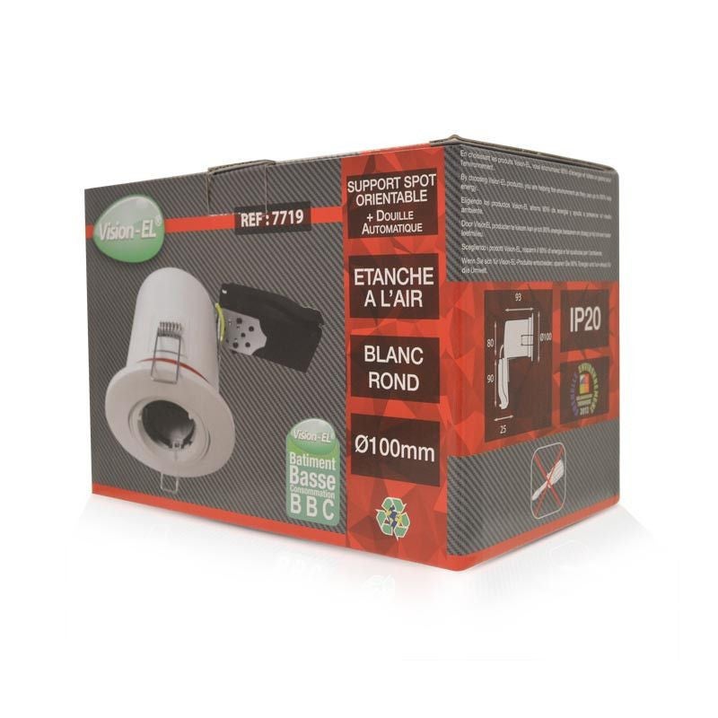 Support plafond BBC orientable - Rond Ø100mm - Blanc - Douille automatique - 4