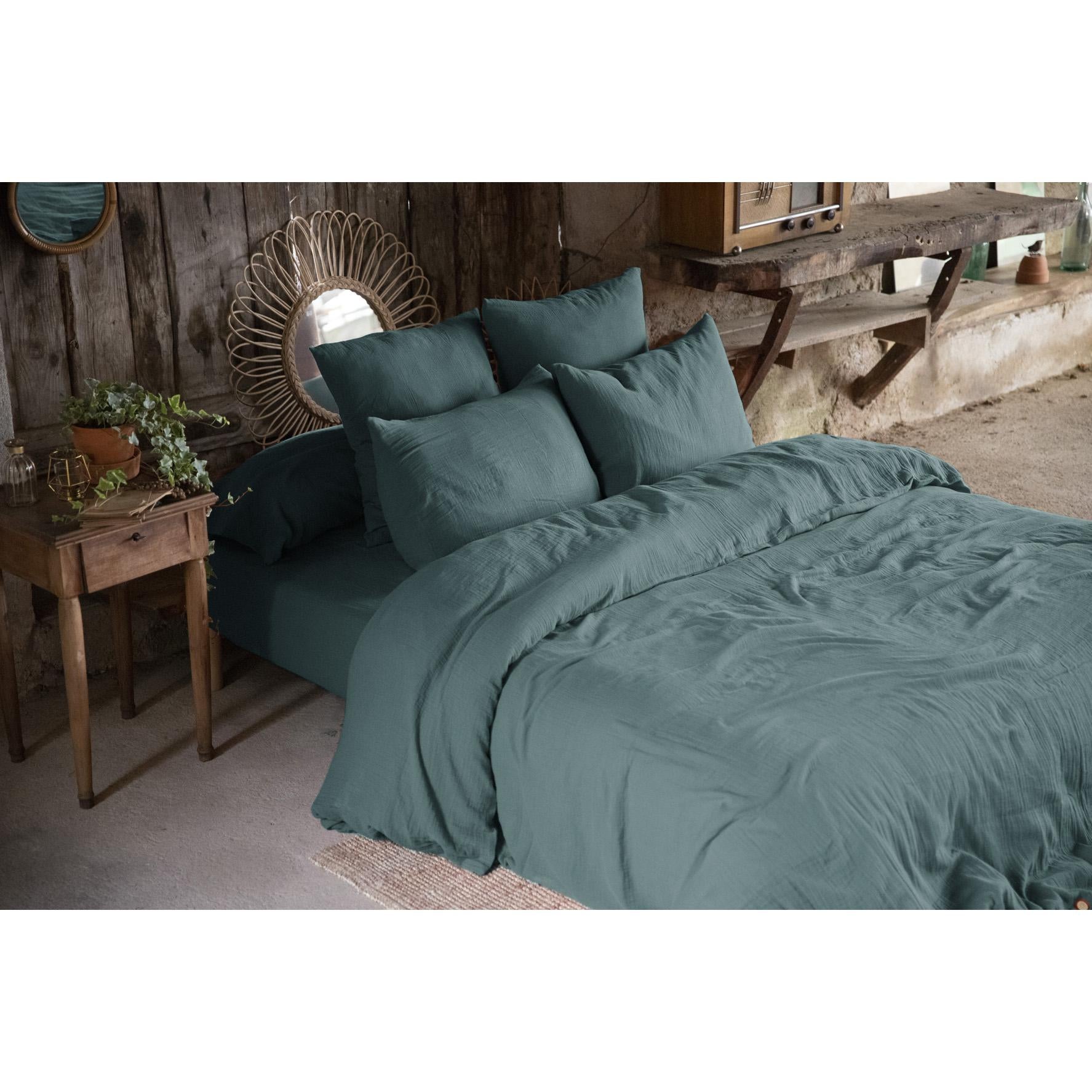 Housse de couette double gaze de coton 260 x 240 cm canard (blue) Bleu