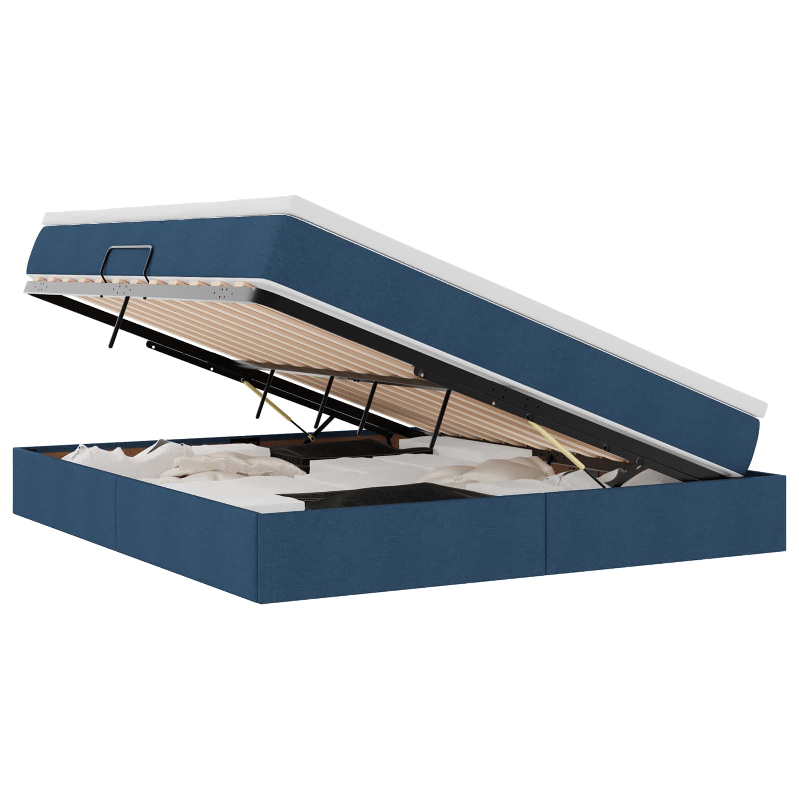 Lit avec rangement et matelas en polyester bleu pour la chambre, 180 × 200 cm - 2