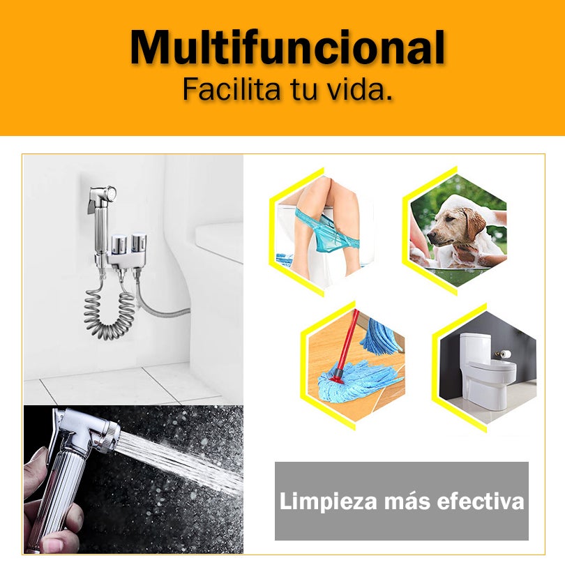 VICTOVA – Doccetta igienica per WC con erogatore in ottone e tubo da 1,5 m, doppia uscita, colore argento, installazione facile e pulizia profonda - 2