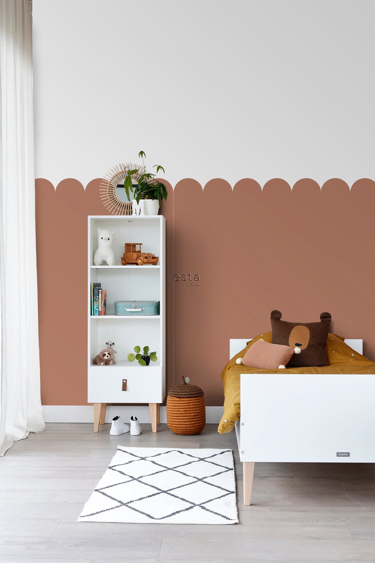 Papier peint panoramique lambris terracotta - 100 x 279 cm - ESTAhome - 3