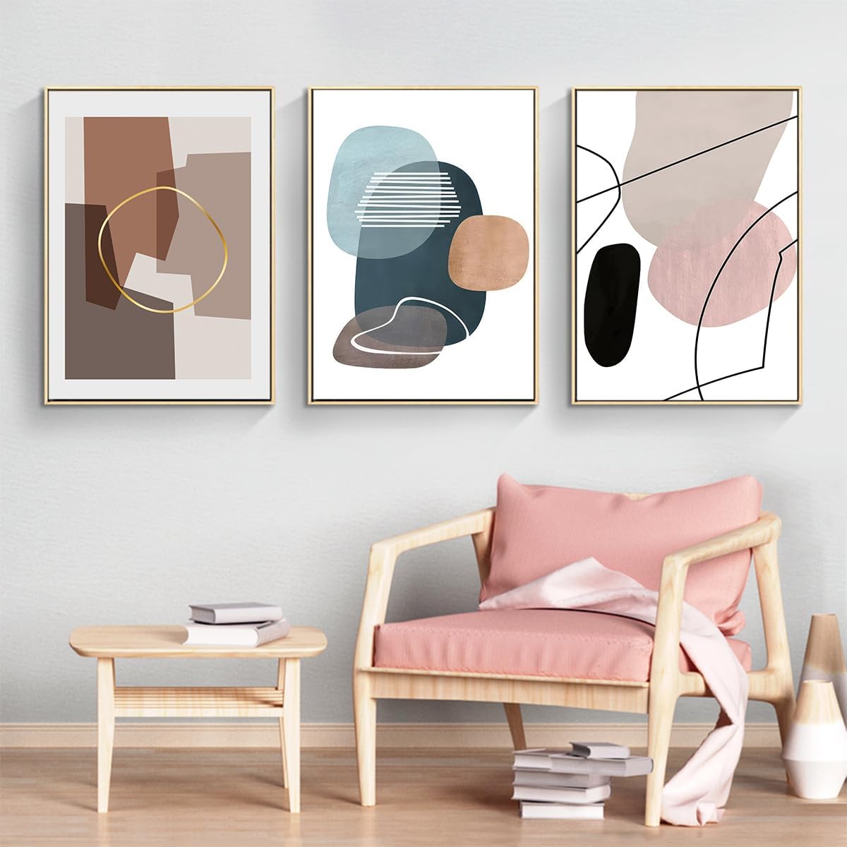 Zestaw 3 plakatów o tematyce geometrycznej, bloki kolorów, wystrój w stylu boho, do salonu, sypialni, bez ramki, 30 x 40 cm