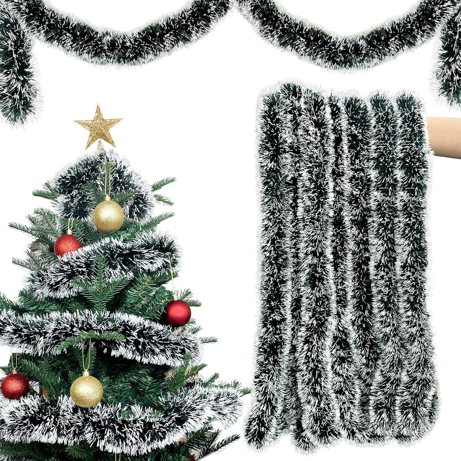 Ghirlanda Natalizia Verde E Bianca 10m - Decorazione Abete Artificiale Per Scale, Camini E Feste - 2