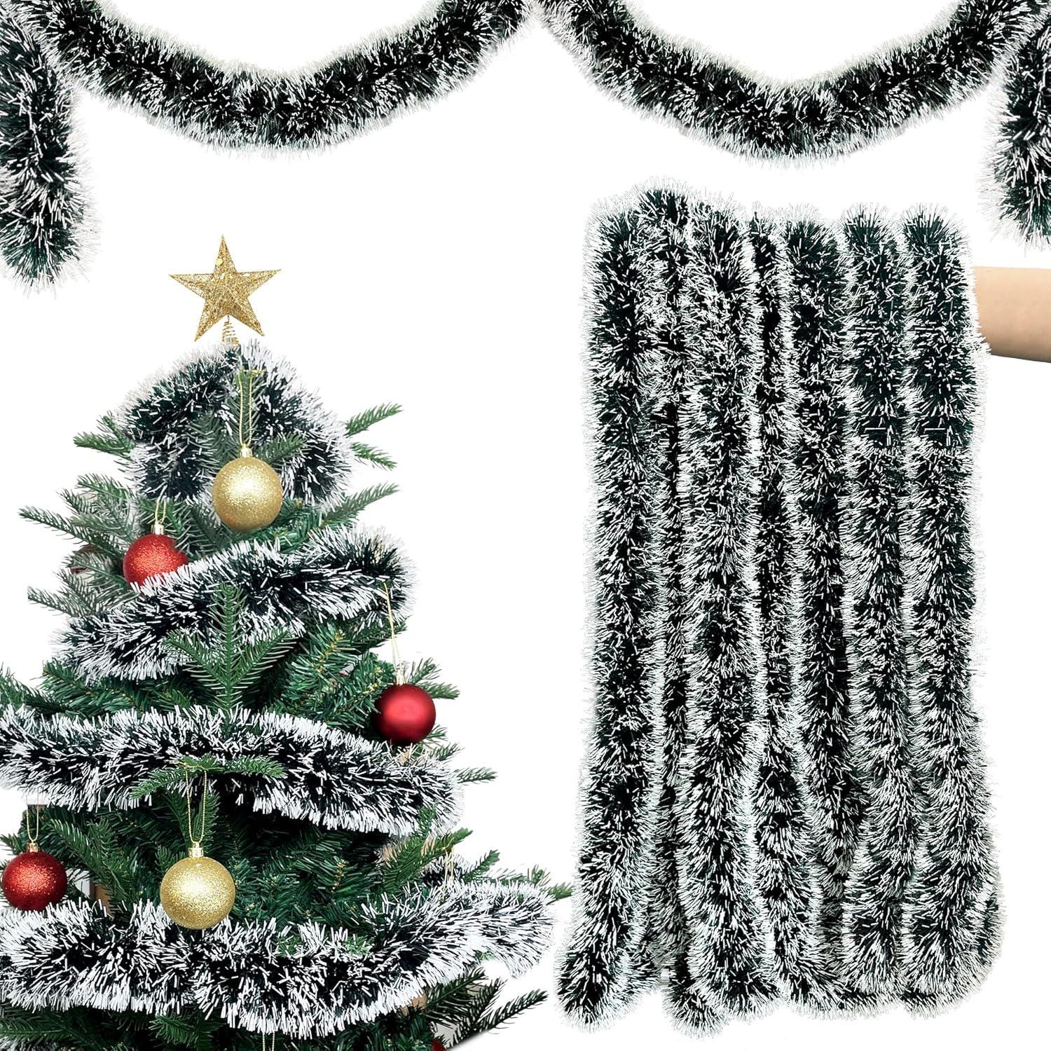 Ghirlanda Natalizia 10 Metri – Verde Abete E Bianco – In Plastica Per Decorazioni – Per Scale, Camino E Albero – Fai Da Te