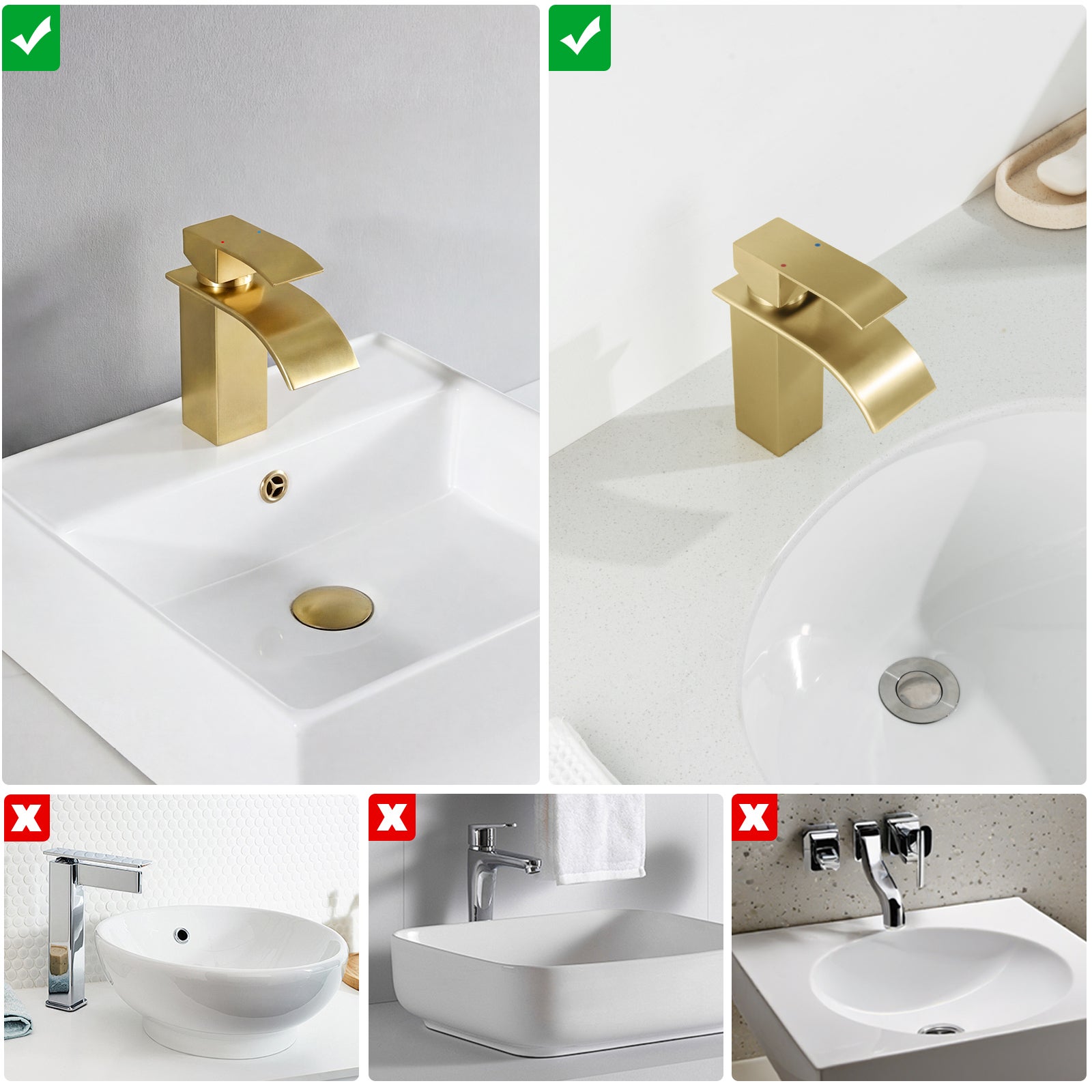 CECIPA MAX Mitigeur de lavabo en cascade Robinet dorée de salle de bain Robinet de lavabo Acier inoxydable Robinetterie Lave-mains - 3