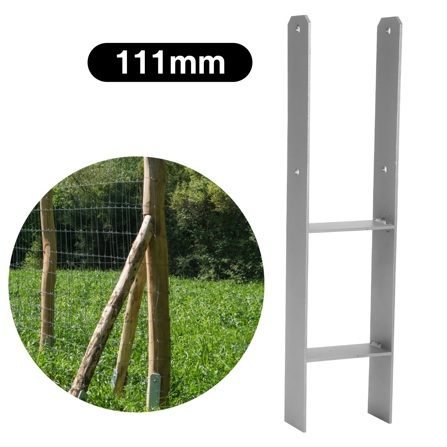 Zestaw 8 wsporników słupkowych w kształcie litery H, kotwa słupka, podstawa słupka, 111 x 600 mm