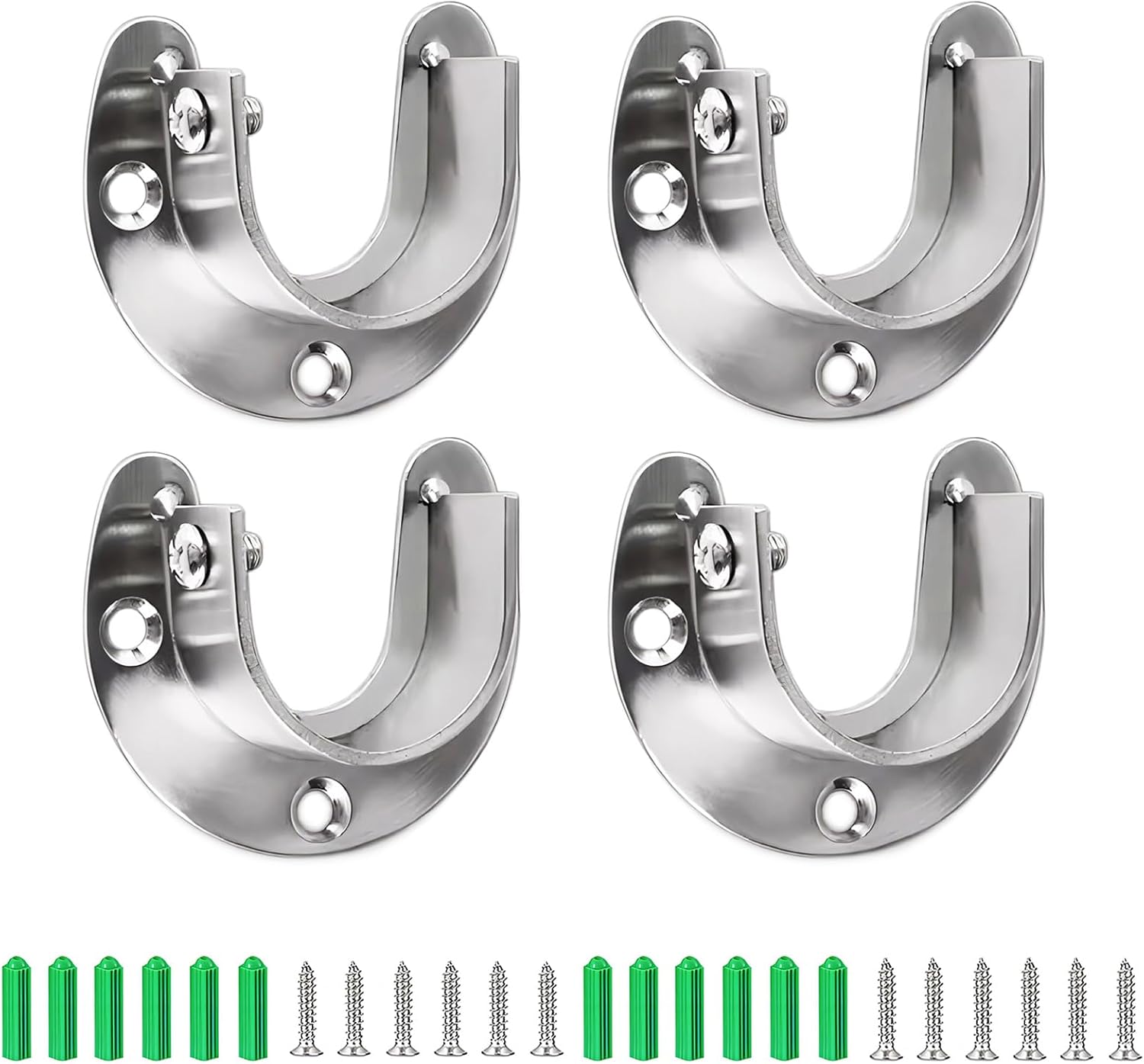 4 soportes de varilla con brida en forma de u de 32 mm de acero inoxidable con tornillos (plateados)