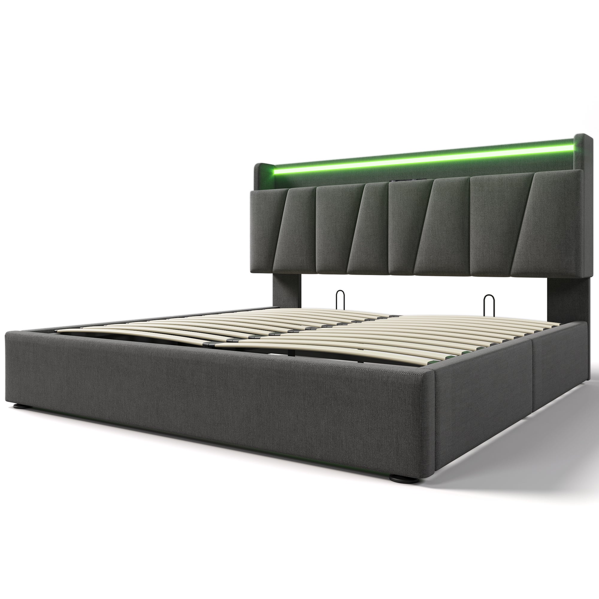 Lit double rembourré avec fonction de charge USB, tête de lit de rangement et éclairage LED, lit double 160x200cm lits de rangement cadre de lit, so - 7