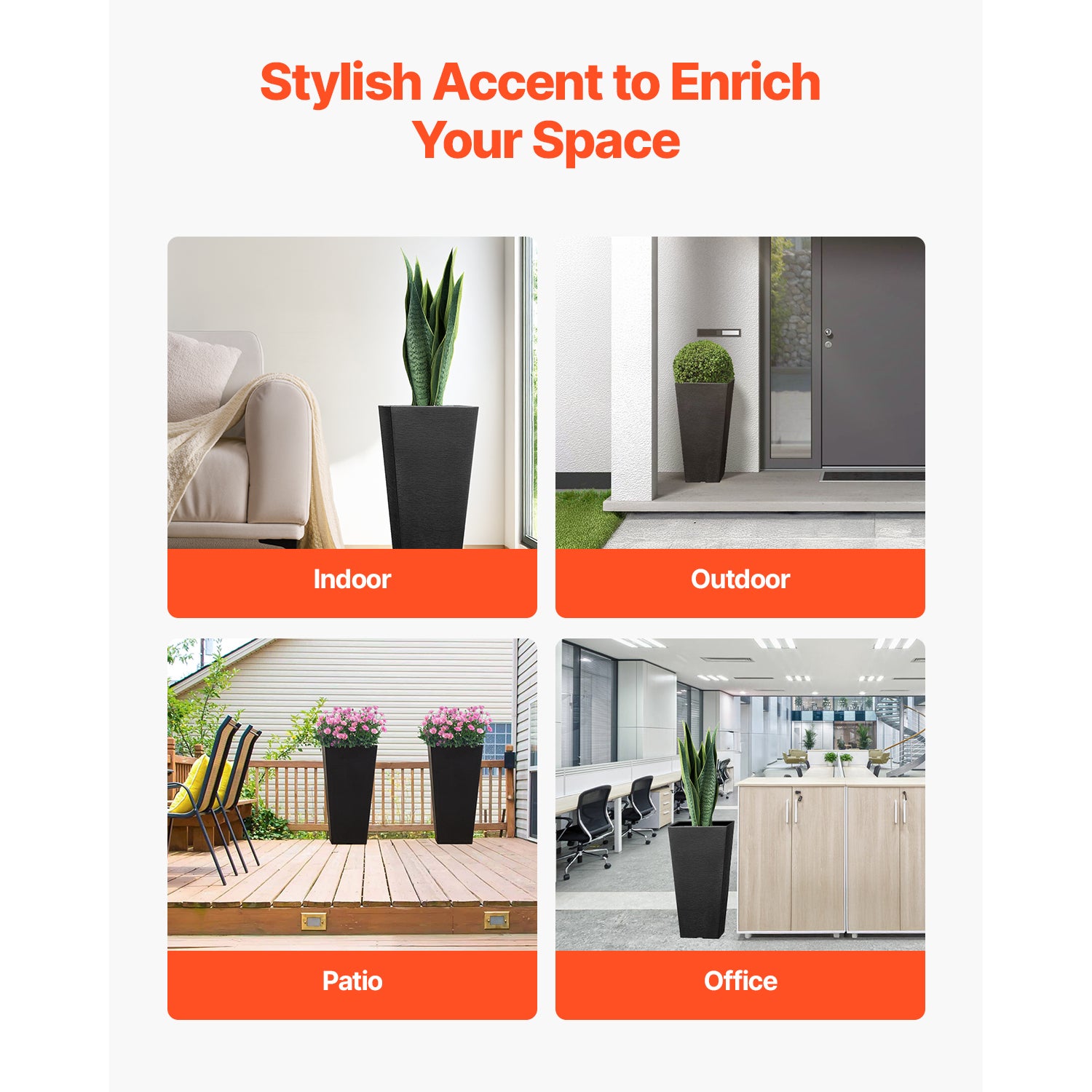 Ensemble de 2 jardinières SucceBuy d’extérieur 55 cm, carrées coniques noires avec drainage intégré, design moderne - 7