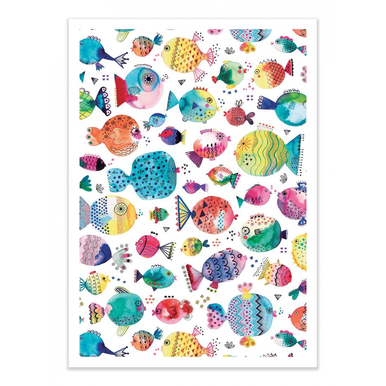 Art-poster - cute puffer fishes watercolor multi - ninola - 50 x 70 cm