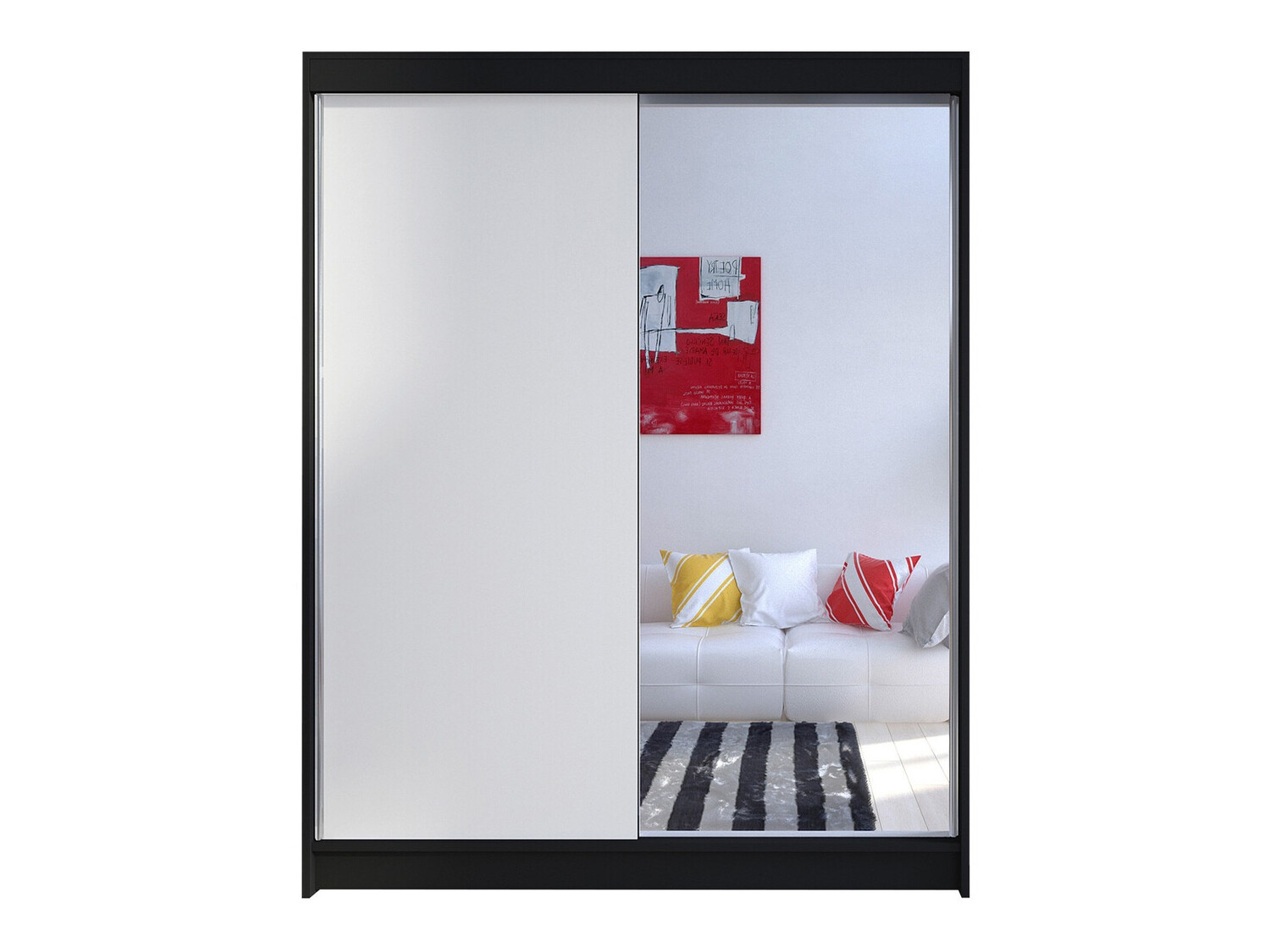 Armoire Atlanta 140, Noir, Blanc, 200x150x58cm, Portes d'armoire