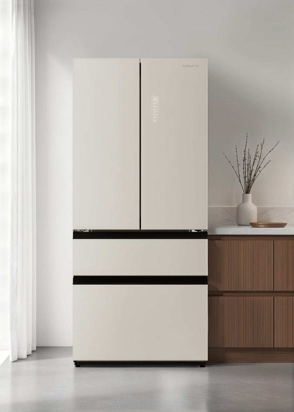 CREATE - FRIDGE STUDIO FRENCH DOOR PRO 509 - Lodówka z drzwiami francuskimi 509L No Frost ze Space Pro i Care+ - Blanc cassé