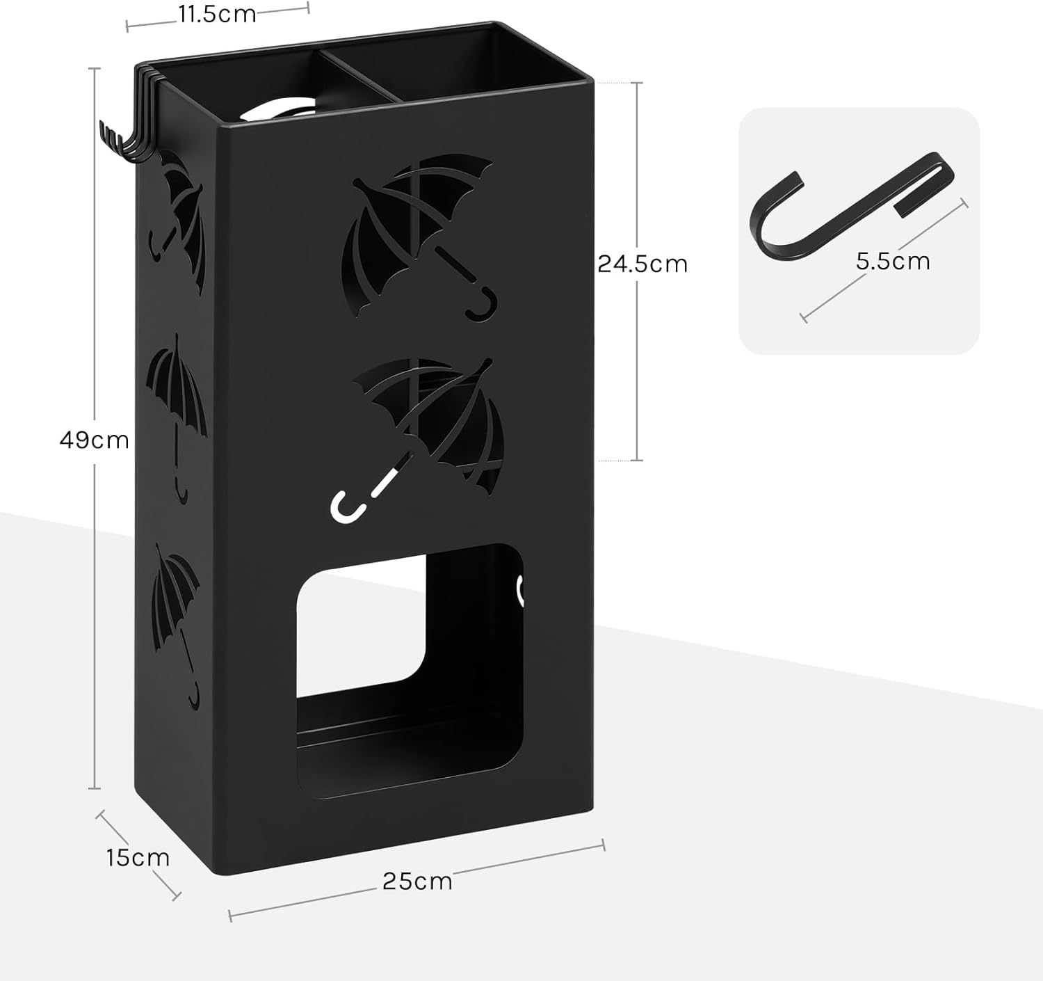 Porte-Parapluie avec 4 Crochets WOLTU, Porte-Parapluie avec 2 Zones Séparées, en Métal Antirouille, Noir - 4
