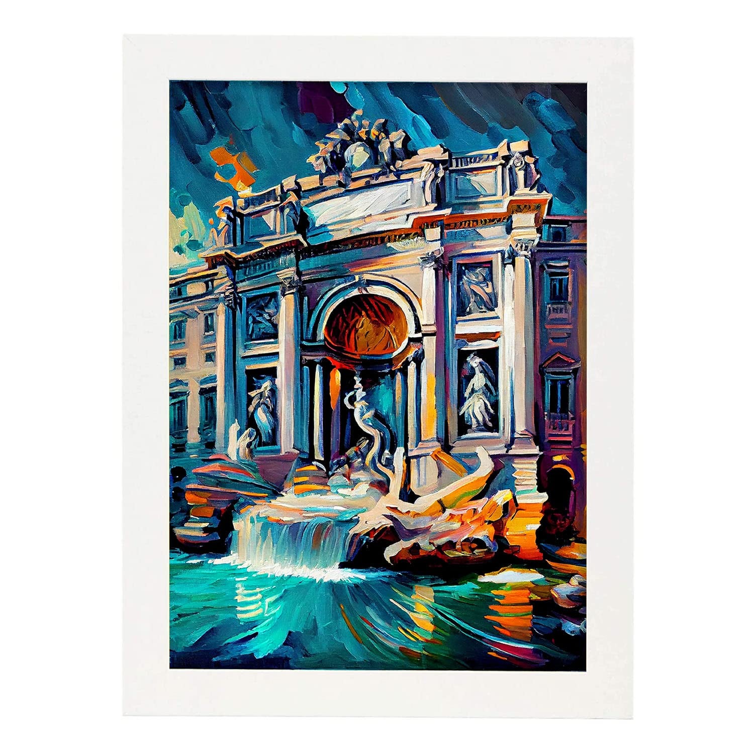 Nacnic poster de fontana di trevi en estilo pintura al óleo ilustraciones de monumentos en estilo fotográfico a todo color diseño y a4 marcos blanco