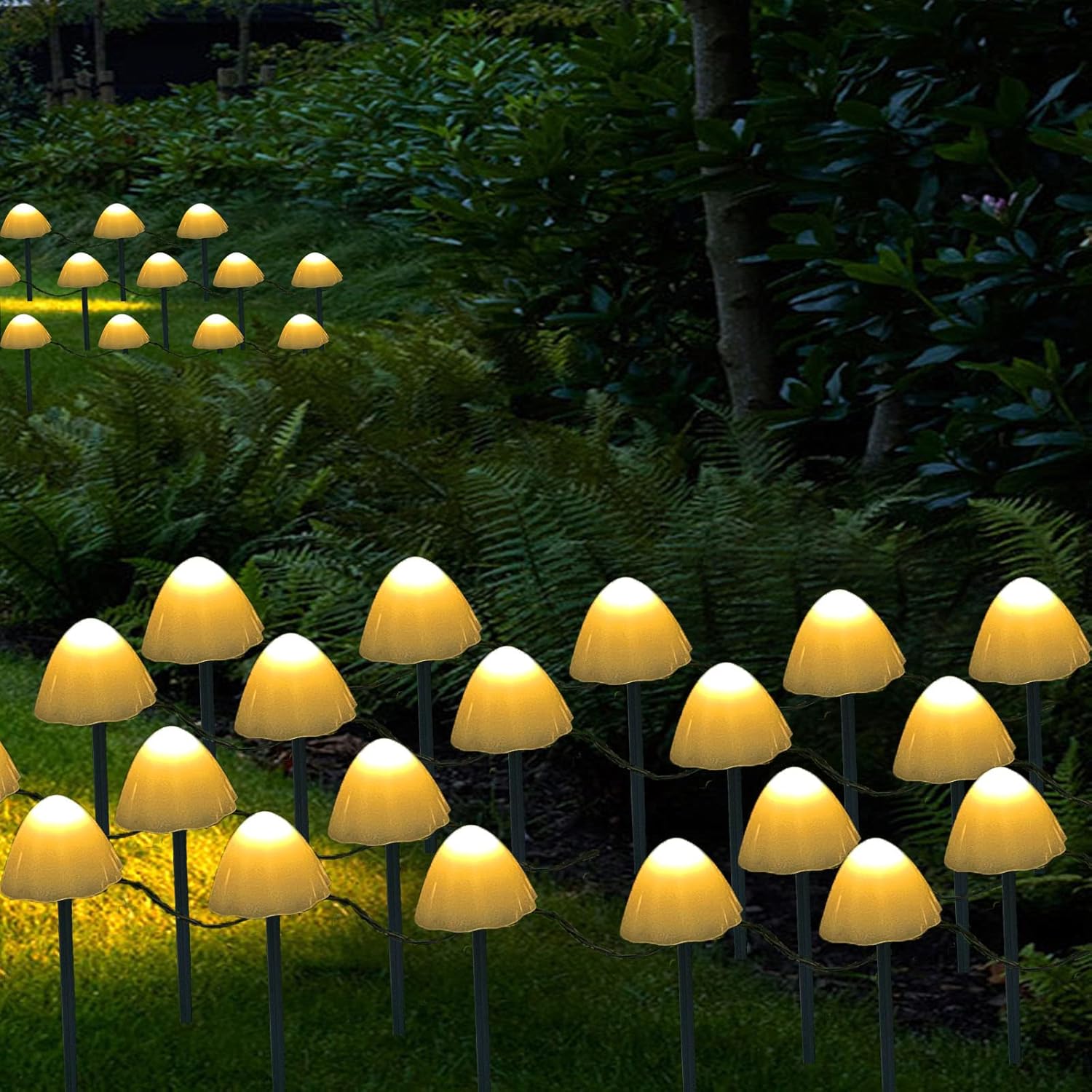Solarne Lampki Ogrodowe Zewnętrzne, 3,8M 12 LED Girlanda Solarna Guinguette, IP65 Wodoodporna 8 Trybów Solarna Girlanda LED Grzybek (Ciepła Biel)