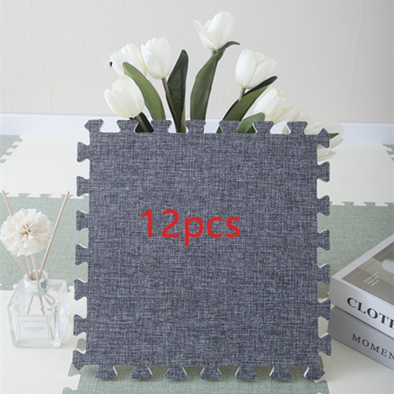 12 sztuk lnianych mat do zabawy, składanych w kwadratowe dywaniki, dźwiękoszczelne i nadające się do prania, 30*30 cm, ciemnoszary