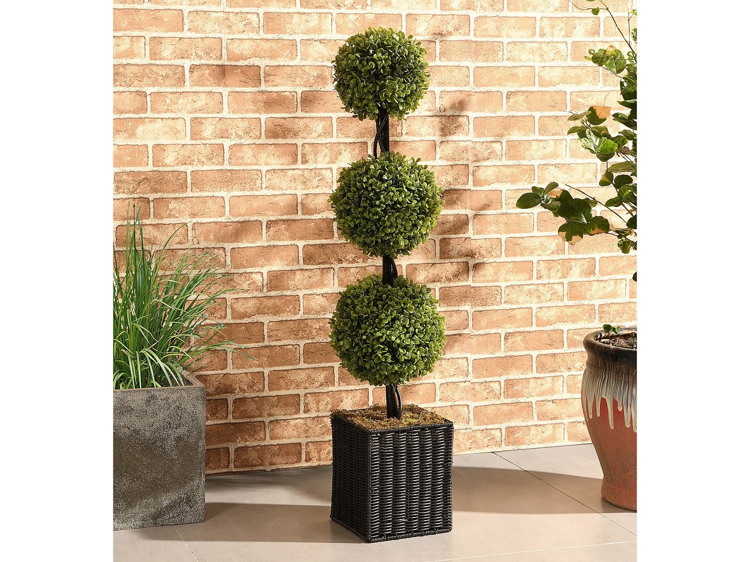 Sztuczny bukszpan w formie 3 kuli w doniczce - Wys. 90 x Śr. 18 cm - PILANA