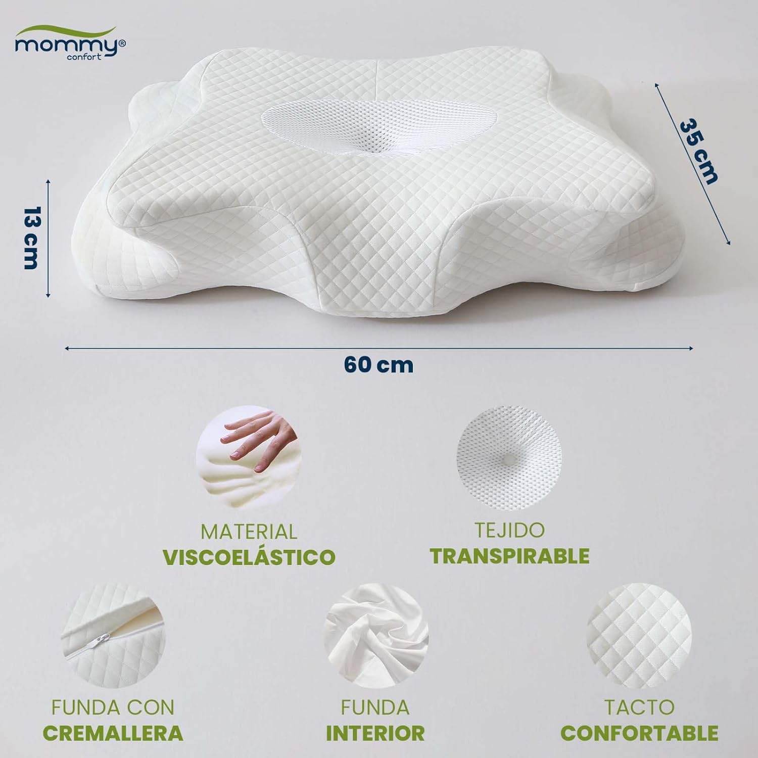 Almohada Cervicales y Cuello Viscoelastica, Almohada Ortopedica y Ergonómica – Funda Lavable con Cremallera&nbsp; - 2