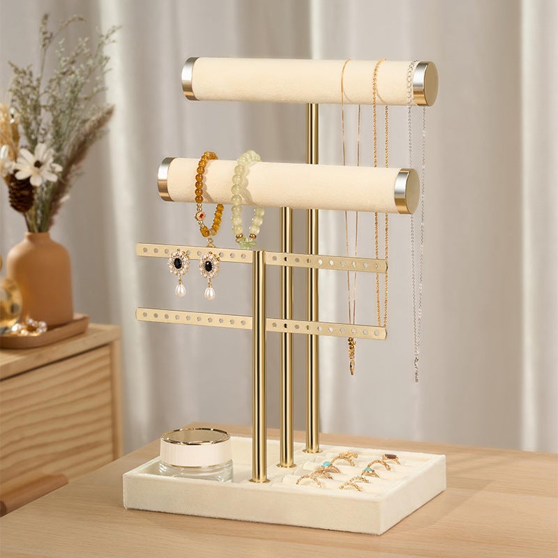 Présentoir à bijoux blanc avec plateau, idéal pour ranger bracelets, colliers, boucles d'oreilles et bagues, étagère de rangement multifonctionnelle. - 6