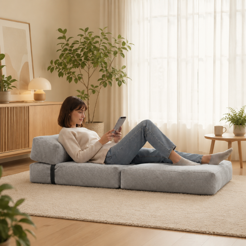 Poltrona cama com capa removível 70x190 cm BANANAIR cinzento claro - 9