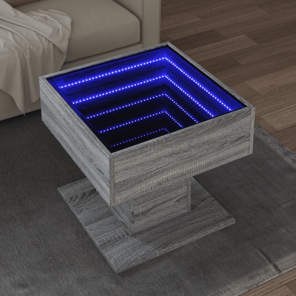 Stolik kawowy z LED, szary dąb sonoma, 50x50x45 cm vidaXL
