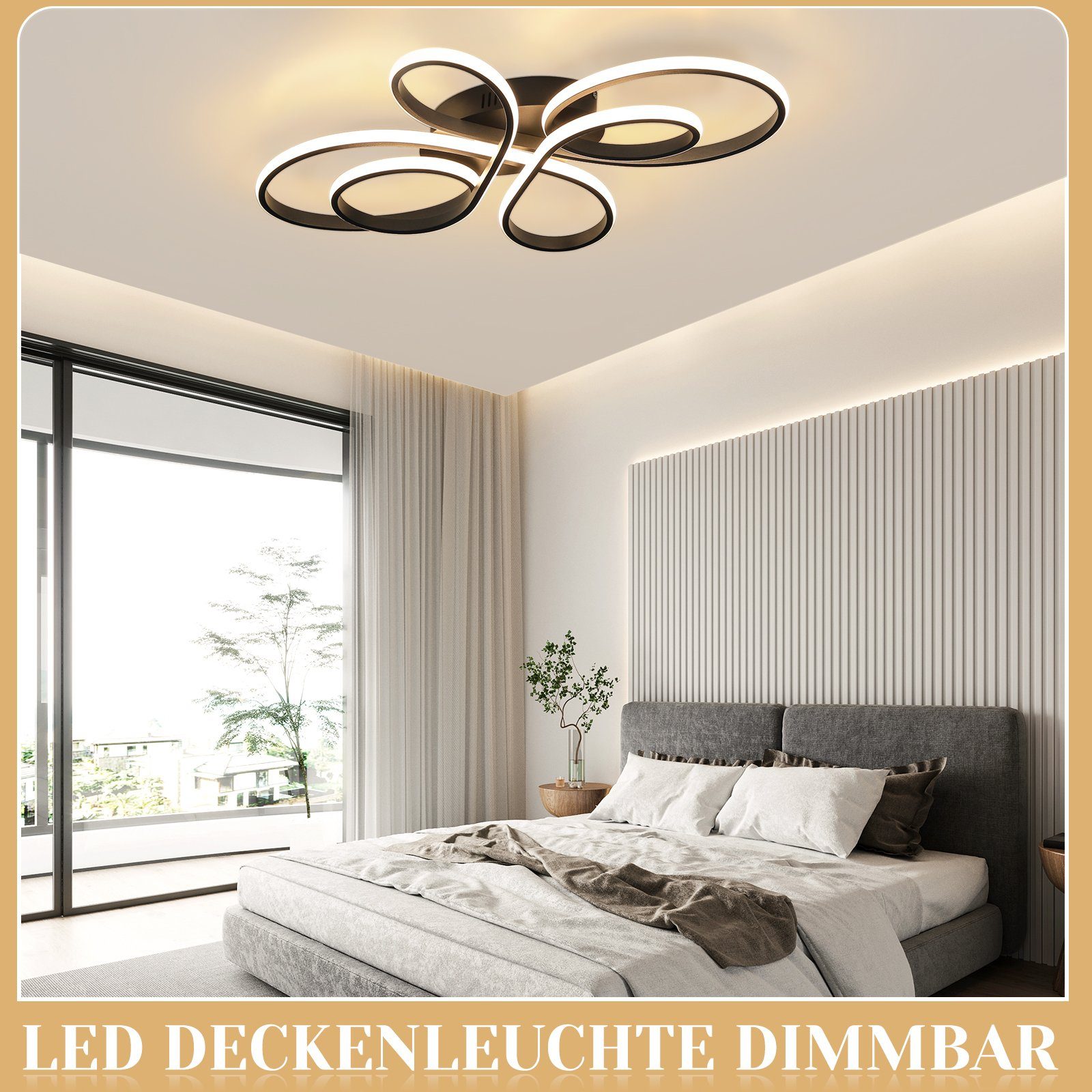 NETTLIFE Czarna lampa sufitowa LED ściemnialna 80 cm Salon 78 W Nowoczesna sypialnia z pilotem Idealny projekt do jadalni Biura Kuchni - 5