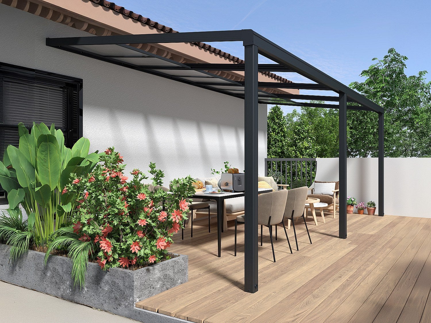 Pergola przyścienna z rozsuwanym dachem - 18 m² - antracytowy - IZEDA