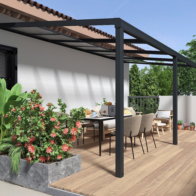 Pergola przyścienna z rozsuwanym dachem - 18 m² - antracytowy - IZEDA