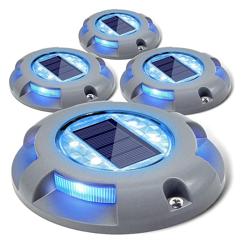 Lampy solarne na patio, podjazd, wodoodporna lampa zewnętrzna LED do ogrodu, na pomost, ścieżkę i podwórko, 4 sztuki (niebieskie)