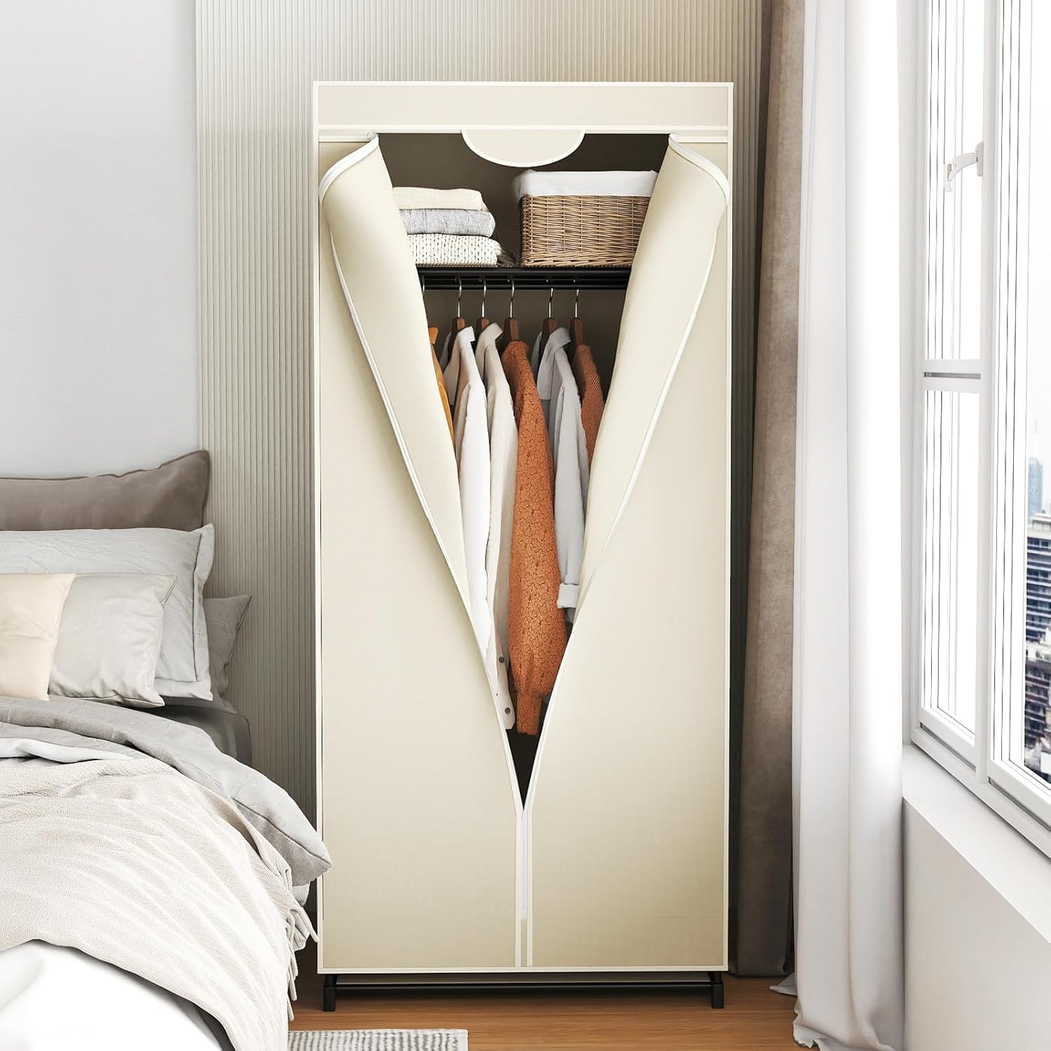 Armoire De Rangement En Tissu FCH 3 Portes Avec Tringle - 174 X 44 X 149.5 Cm