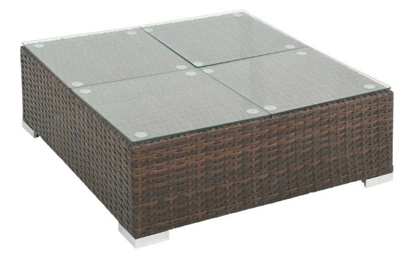 Salon de jardin 7 pièces résine tressée marron et coussins blanc Blanca - 3