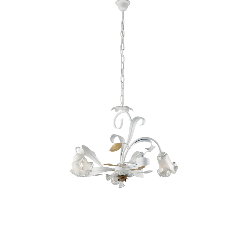 Kosz na żyrandol z żelaza lakierowanego na biało w stylu shabby shabby 3 lampy 104 Ø59 BL274-3-BCO