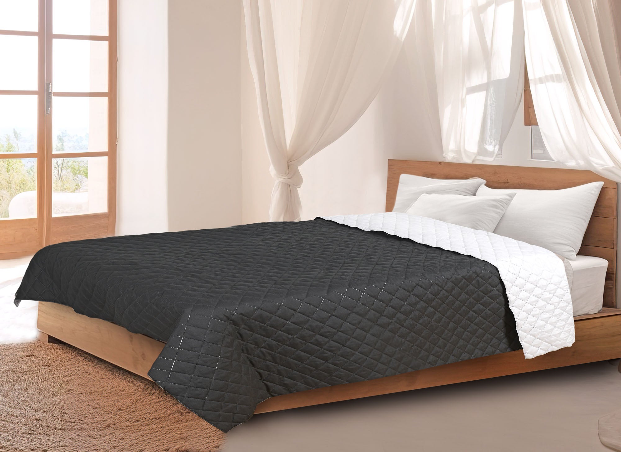 Narzuta na łóżko Aio factory 200x220 cm pikowana biało-czarna 1szt - 3